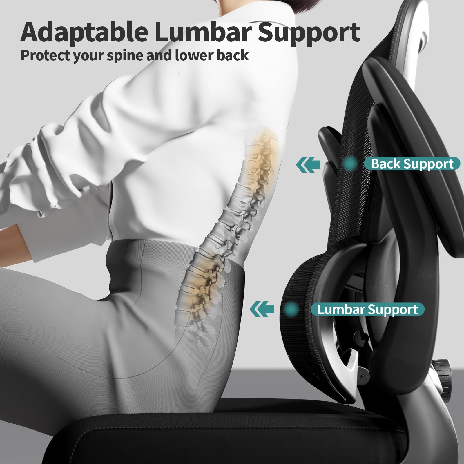 Ergonomic Office Chair with Adjustable Lumbar Support - Mesh Back Computer Desk Chair for Home & Executive Office - Comfortable Task Chair with Breathable Mesh Design (Black) - Perfect for Long Work Hours, Gaming, and Remote Work Setup