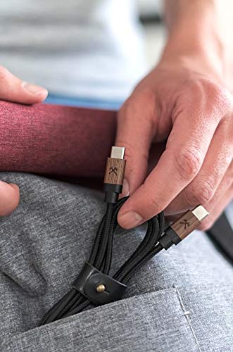 Premium Real Wood & Nylon USB-C Cable - Fast Charging & Data Sync Compatible with iPhone 15, Samsung Galaxy, iPad Pro | Eco-Friendly Walnut & Black Braided Cable for Home, Office & Travel Accessories