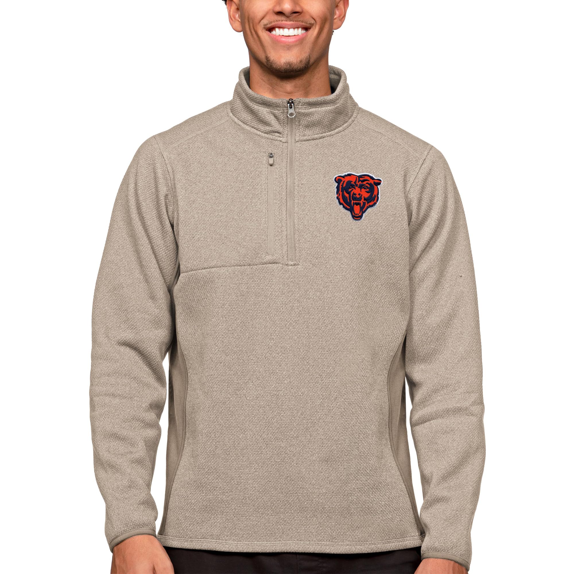 Antigua Men's Oatmeal Chicago Bears Quarter-Zip Pullover Top | NFL Fan Apparel for Game Day & Casual Wear