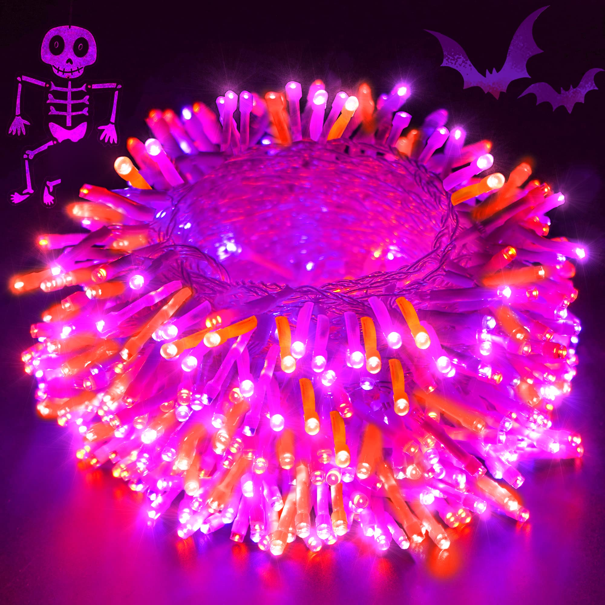 500 LED 49ft Outdoor String Lights - 8 Lighting Modes with Memory Function | High Density Halloween & Christmas Decorations for Yard, Tree, Party (Orange & Purple) | Perfect for Halloween Decor, Christmas Tree Lights, Backyard Parties and Holiday Events