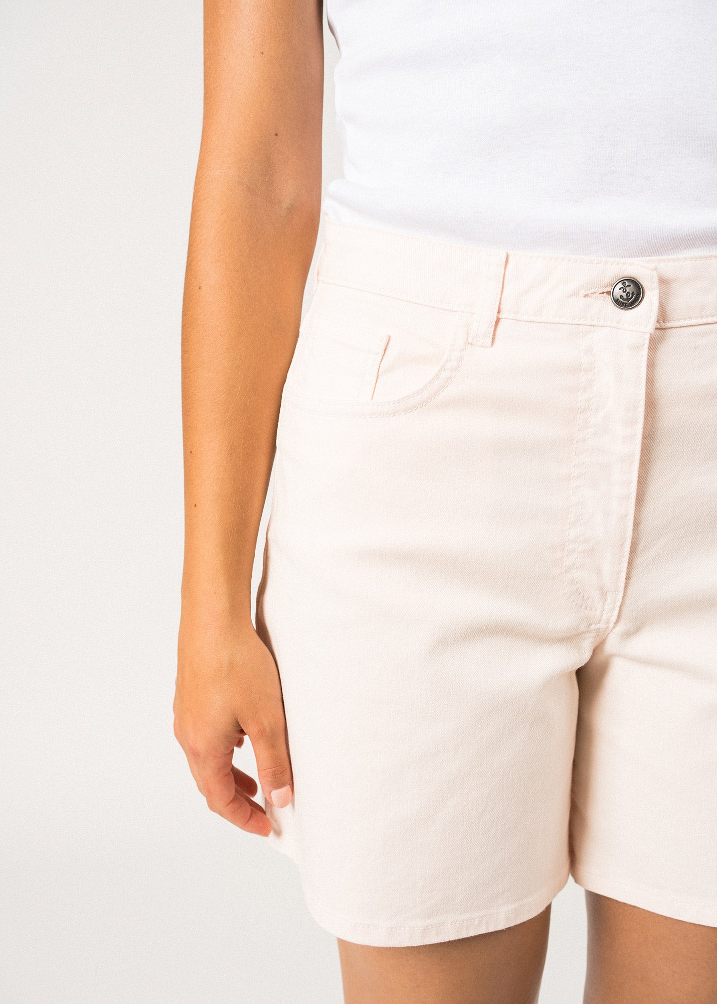 PEARL High Waist Twill Cotton Shorts for Women - Straight Cut, Comfortable & Stylish | Pale Pink | Perfect for Summer, Casual Outings & Beach Vacations