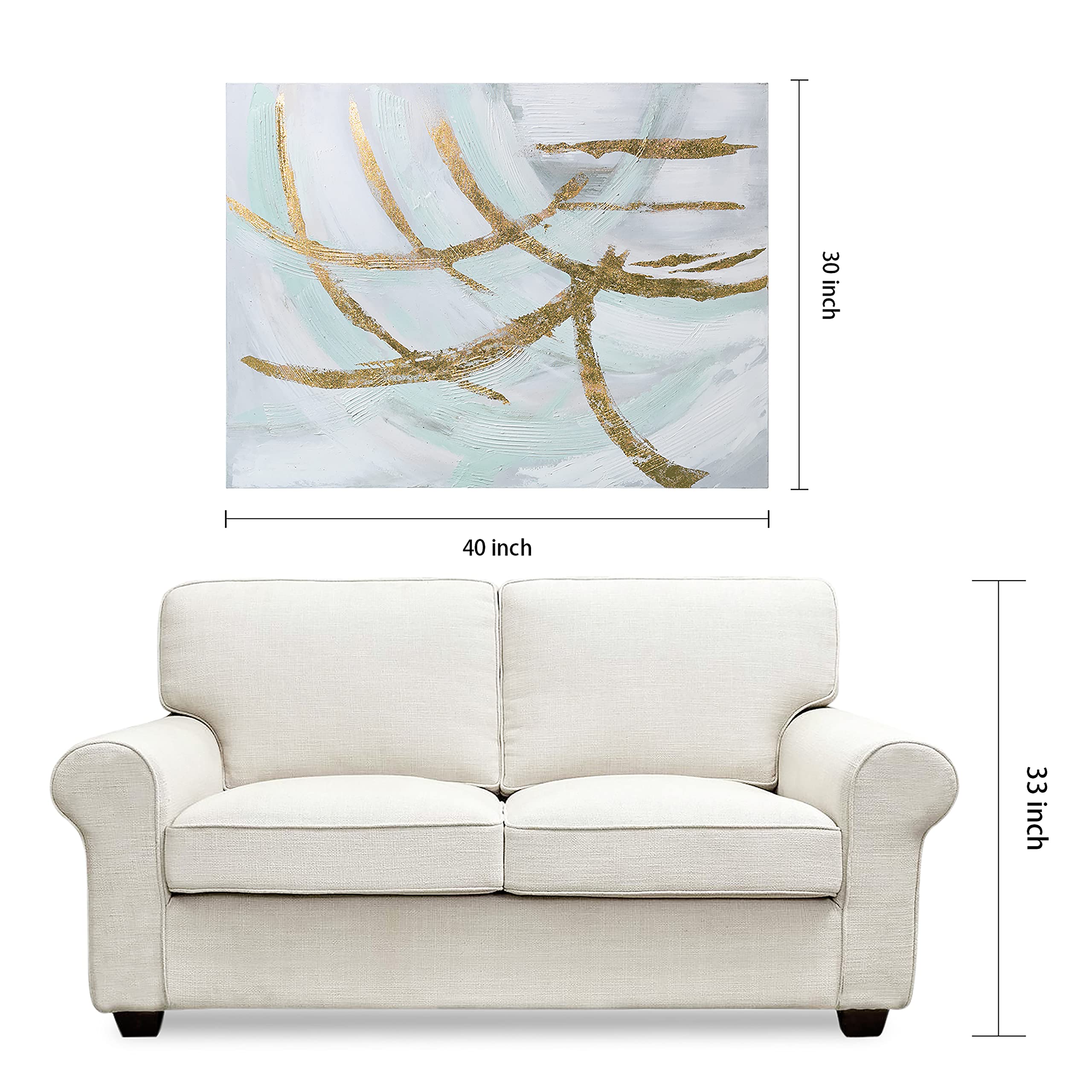 Martin Edwards Hand Painted Abstract Canvas Wall Art - Golden Streaks Textured Painting 40x30 Inches Unframed - Perfect for Living Room, Bedroom & Office Decor