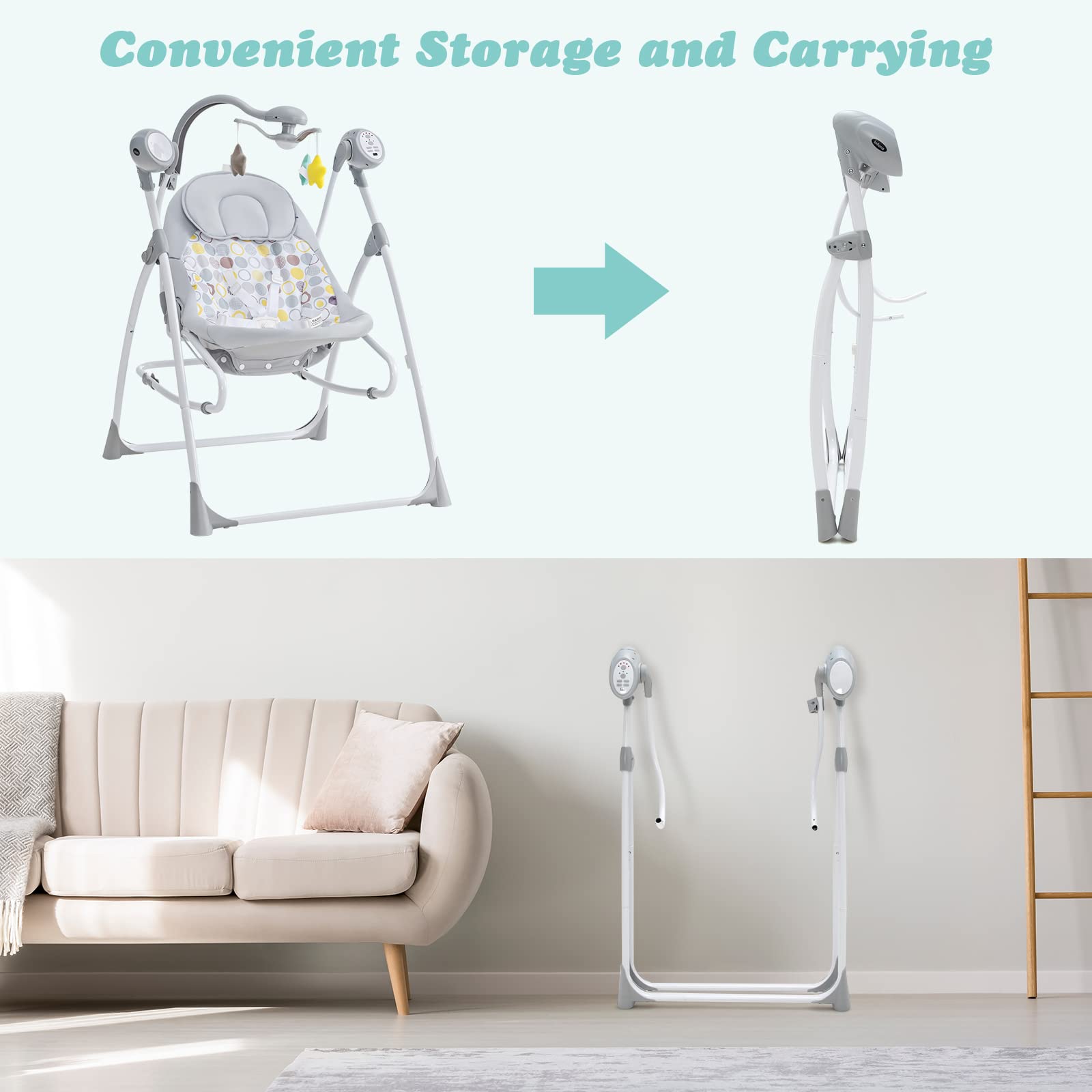 INFANS 2-in-1 Baby Swing and Bouncer for Newborns 0-6 Months - Portable Infant Rocker with 5 Speed Settings, Soothing Music, Timer, 3 Hanging Toys & Remote Control - Easy Fold Compact Electric Swing for Boys & Girls - Perfect for Nursery, Living Room & Travel