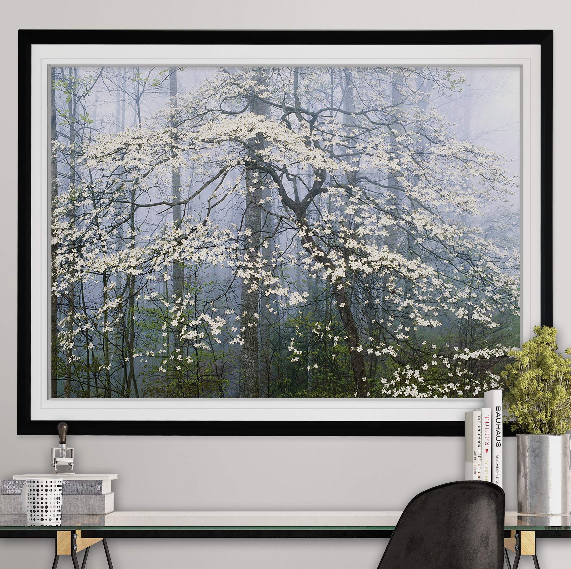 Jones Dogwood Canopy Tree Landscape Painting - Framed Nature Scenic Art Canvas Print for Home Wall Decor | Perfect for Living Room, Bedroom & Office Decoration