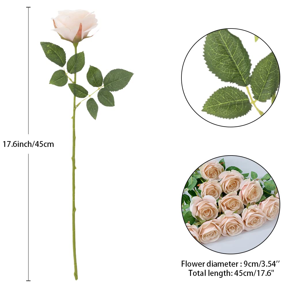12Pcs Blush Pink Artificial Silk Roses - Long Stem Faux Flowers for DIY Wedding Bouquets, Centerpieces, Baby Shower Decor, Home & Office Decoration - Perfect for Romantic Events, Table Arrangements and Gift Wrapping (Blush Pink)