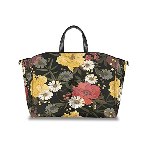 Retro Daisy Diaper Bag with Stroller Straps - Large Capacity Baby Organizer for Travel & Outings
