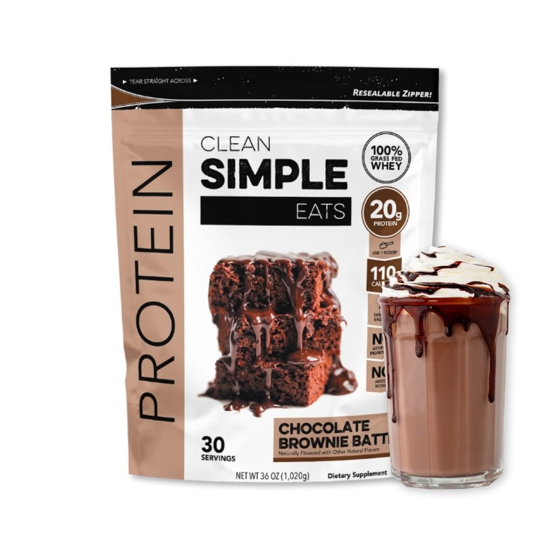 Clean Simple Eats Chocolate Brownie Batter Whey Protein Powder - 20g Protein per Serving, Naturally Sweetened, Cold-Processed (30 Servings) | Post-Workout Recovery, Muscle Building & Healthy Snack for Fitness Enthusiasts