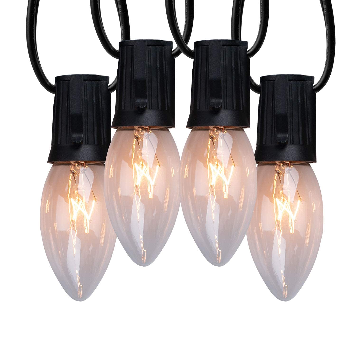 Vintage C9 Christmas String Lights - 100ft Outdoor Christmas Tree Lights with 100+4 Bulbs for Indoor & Outdoor Holiday Decorations - Black Wire, Not Connectable - Perfect for Roofline, Patio, Backyard, Room & Party Decor