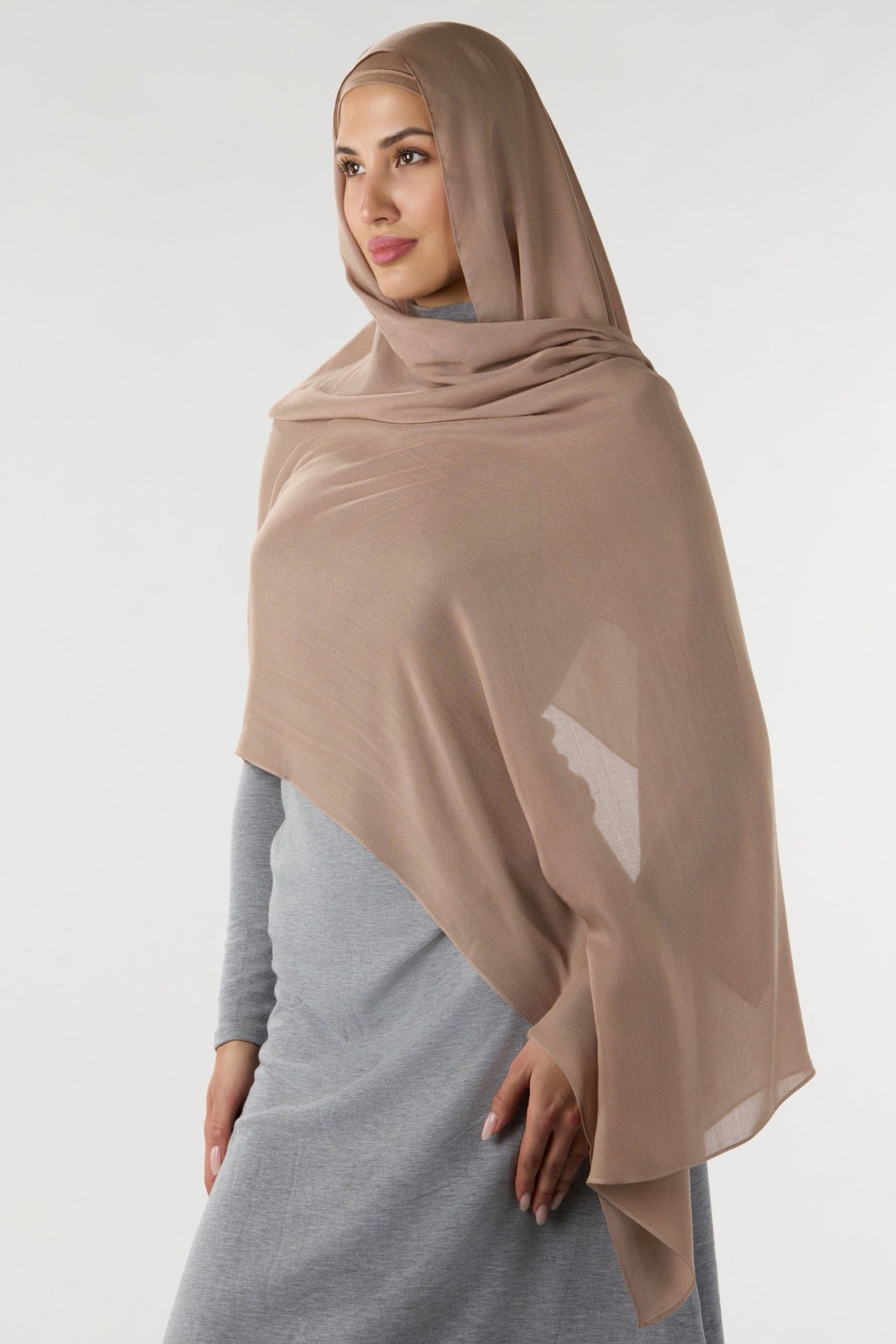 Premium Modal Hijab with Undercap in Light Coffee - Soft & Breathable for Daily Wear, Prayer, and Special Occasions