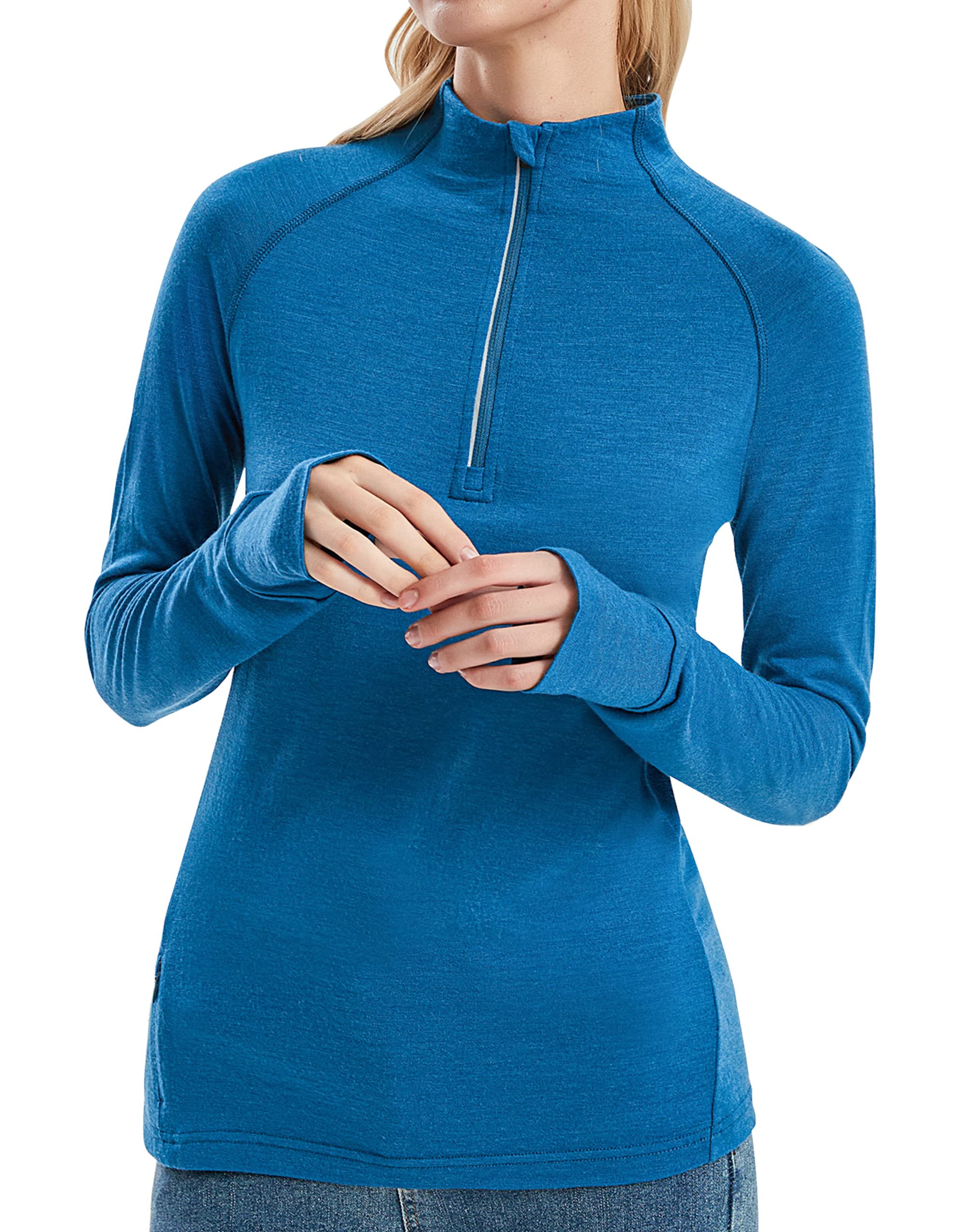 Women's 100% Merino Wool Base Layer Top - 220 Midweight Zip Neck Thermal Shirt for Skiing, Hiking & Winter Outdoor Activities