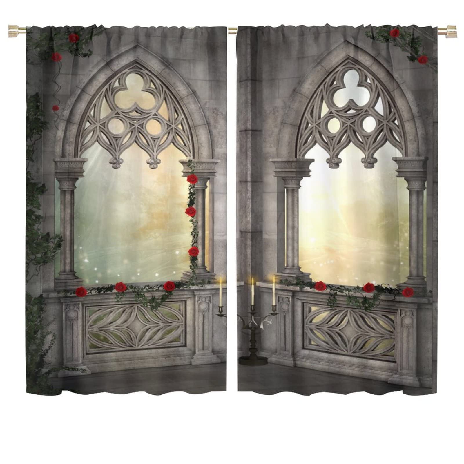 Gothic Blackout Curtains with Vintage Red Rose Floral Print - 55x39 Inch Window Drapes for Living Room, Bedroom & Kitchen Decor - Perfect for Darkening Rooms, Enhancing Privacy and Adding Elegant Vintage Style to Your Home