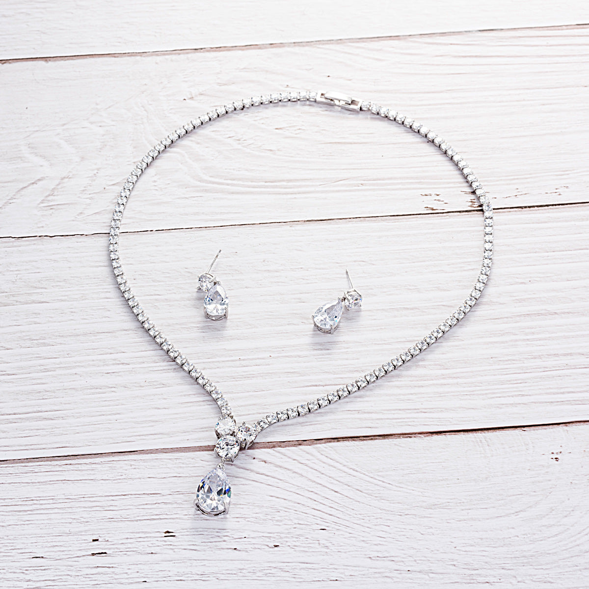 Cubic Zirconia Wedding Necklace & Earrings Set - Elegant Bridesmaid Jewelry CN10131 | Perfect for Bridal Party, Anniversary Gifts & Special Occasions