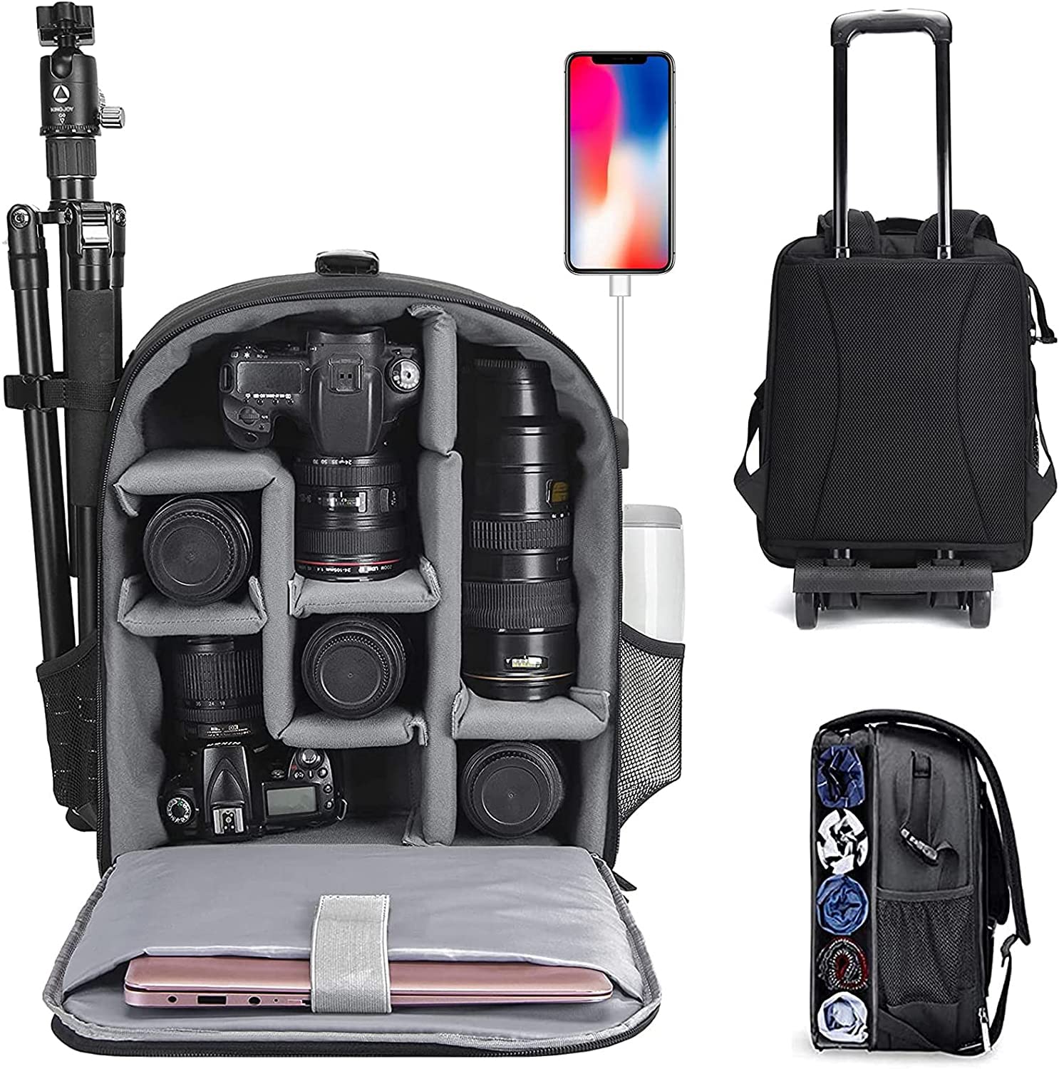 Professional Waterproof DSLR/SLR Mirrorless Camera Backpack - Compatible with Sony Canon Nikon Cameras & Lenses, Holds Tripod & Accessories (Large 5.0 Black) - Perfect for Travel, Hiking & Outdoor Photography