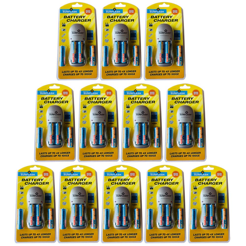 12-Pack Rechargeable AA & AAA Battery Charger with 4 NiMH AA Batteries - Fast Charging for Cameras, Toys, Flashlights & Electronics