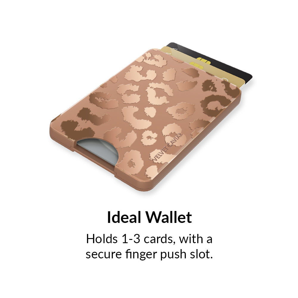 Bronze Chrome Leopard Print MagSafe Wallet for iPhone - Slim RFID Blocking Card Holder for Credit Cards & ID (Perfect for Travel, Shopping & Everyday Use)
