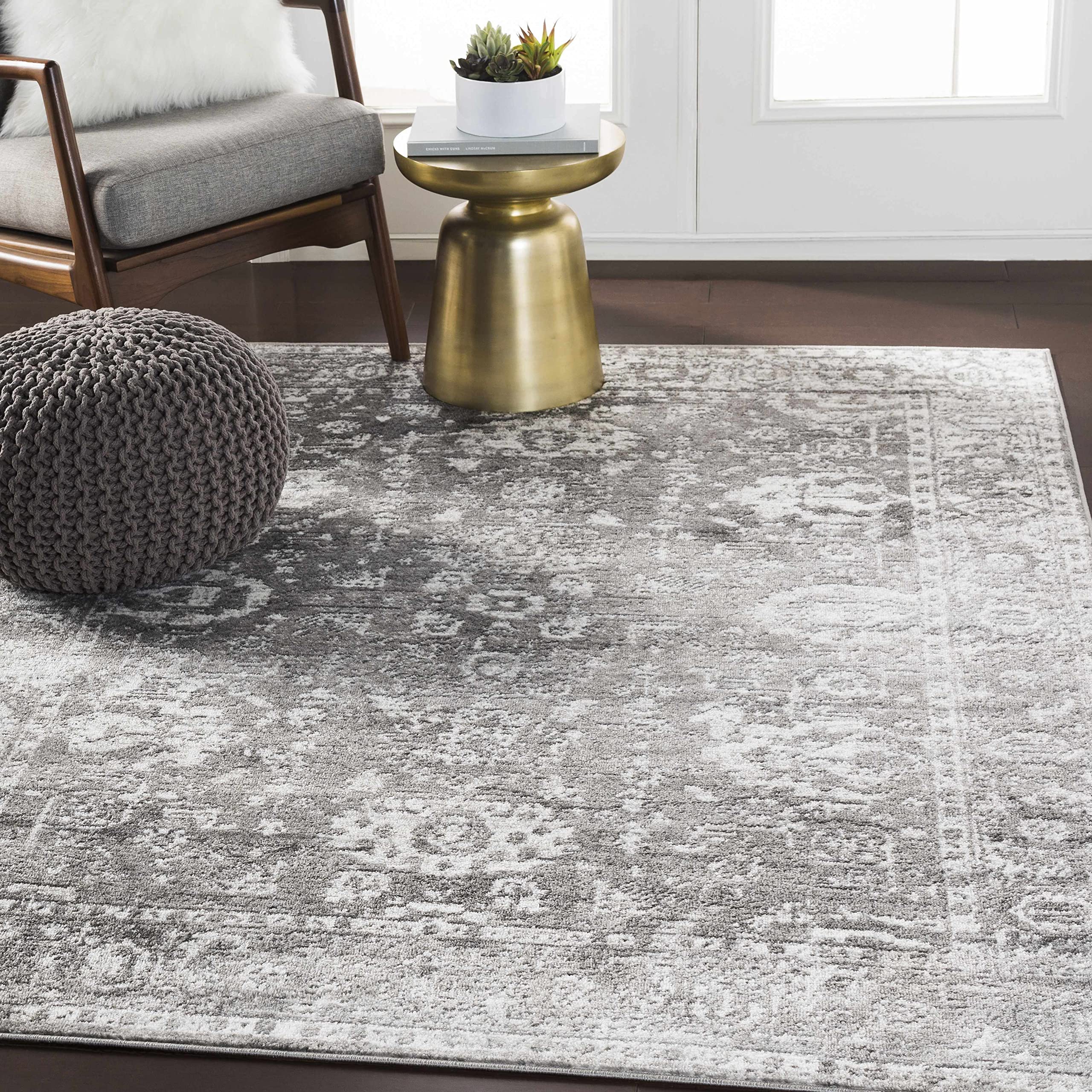 Hauteloom Tripp Transitional Area Rug - Soft Gray and White - 7'10