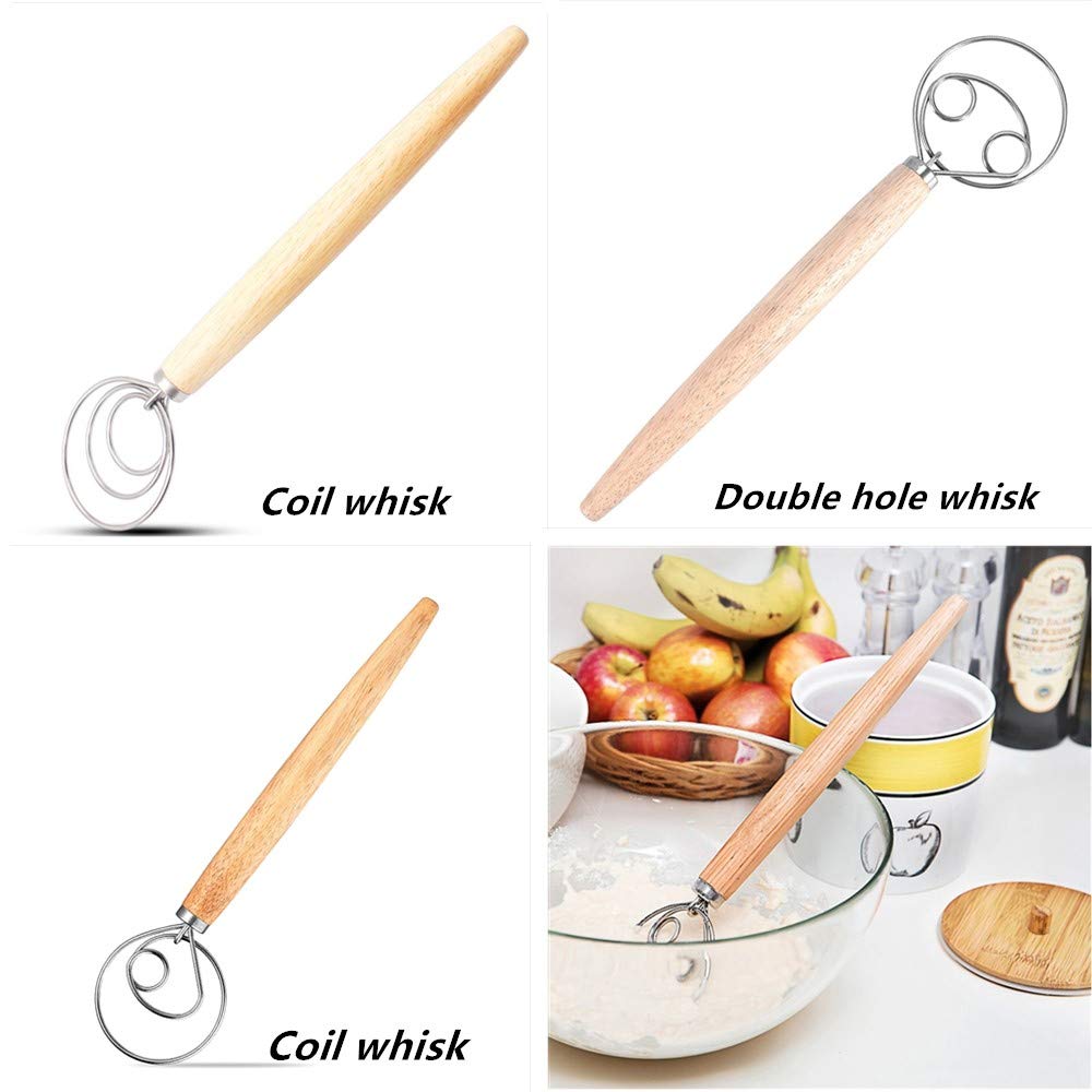 Premium Stainless Steel Danish Dough Whisk - 3 Pack Original Danish Bread Mixer for Baking Cakes, Desserts, Pizza & Pastry | Ideal for Home Bakers & Professional Kitchens