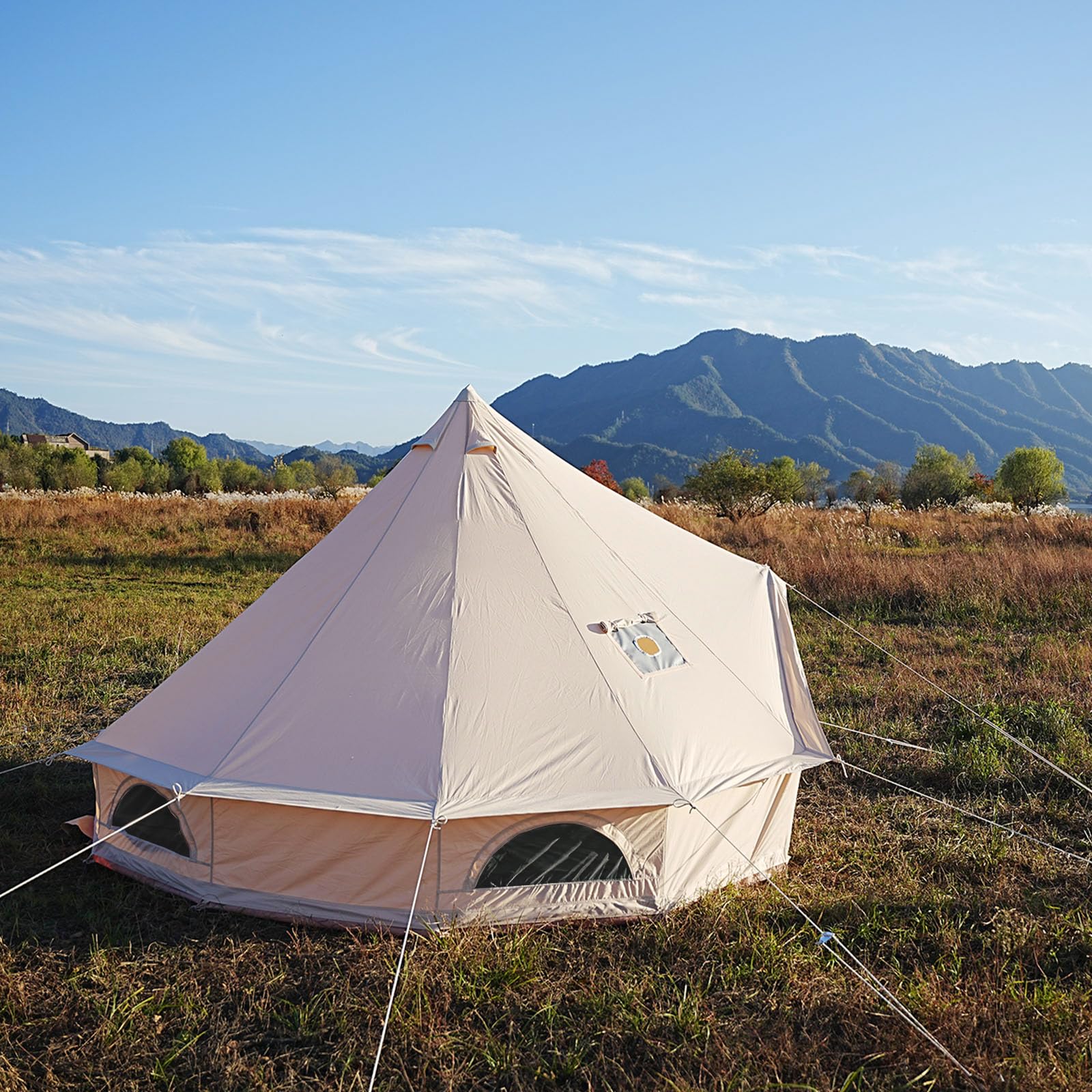 4-Season Bell Tent - 100% Cotton Canvas Breathable Yurt Tent with Stove Jack & Zippable Removable Floor for Luxury Camping, Glamping, and Outdoor Adventures