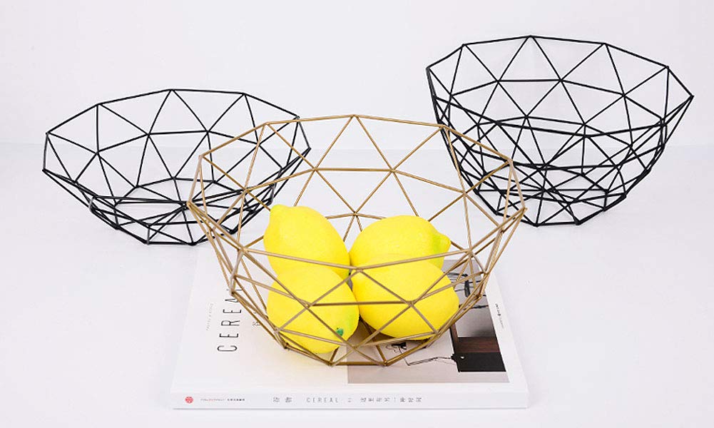 Modern Geometric Metal Wire Fruit Basket - Stylish Iron Art Kitchen Countertop Storage for Apples, Oranges & Bananas (Black) - Perfect for Dining Table, Pantry & Farmhouse Decor