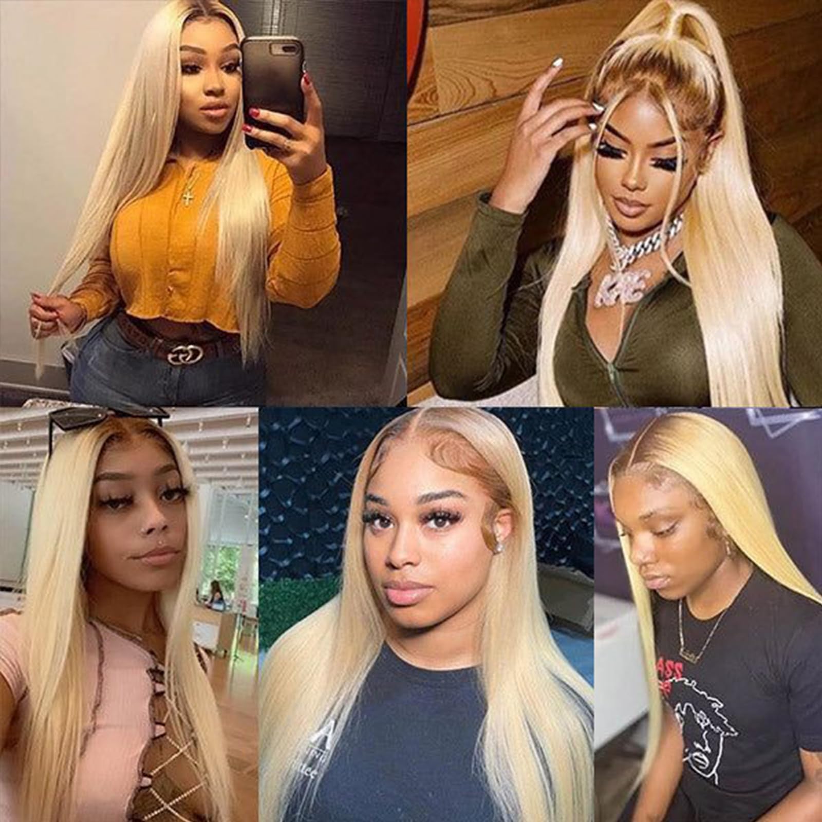 ANDRIA 13X4 HD Lace Front Wig - Glueless Straight Synthetic Hair with Pre-Plucked Hairline & Baby Hair | 200% Density Ombre 613 Blonde Long Silk Wig (26 Inches) for Black Women | Perfect for Daily Wear, Cosplay & Special Occasions