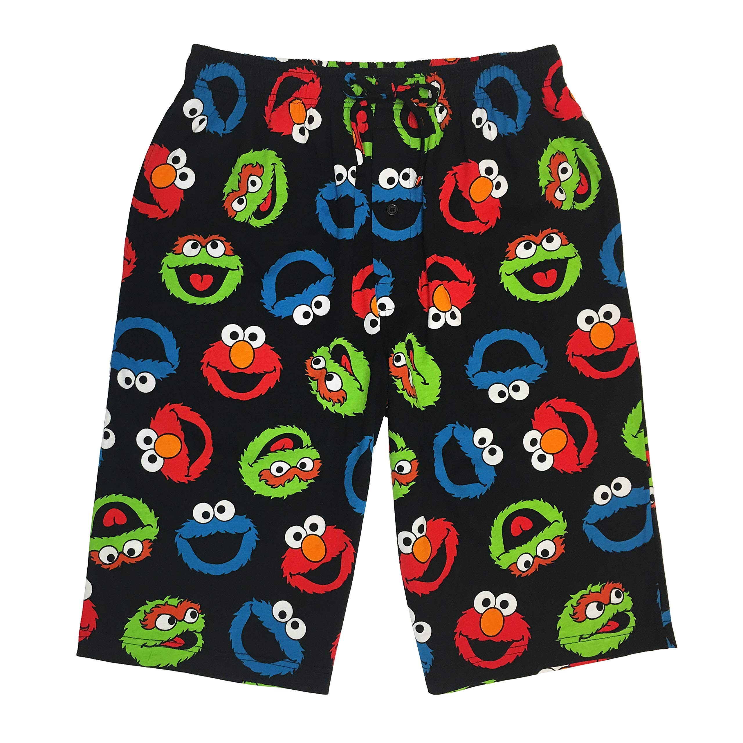 MJC Men's Sesame Street Character Lounge Shorts - Elmo, Cookie Monster & Oscar Print Pajama Shorts for Sleepwear, Loungewear & Casual Home Wear