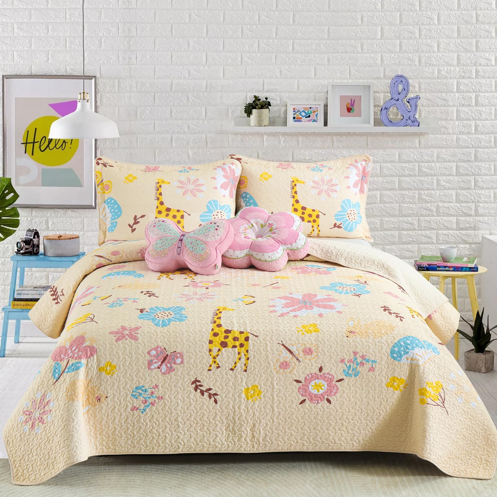 DDUOXIN 3-Piece 100% Cotton Reversible Queen Quilt Set - Lightweight Yellow Bedding with 1 Quilt & 2 Shams for Kids | Soft & Breathable for All Seasons | Perfect for Bedrooms, Guest Rooms & Dorm Decor