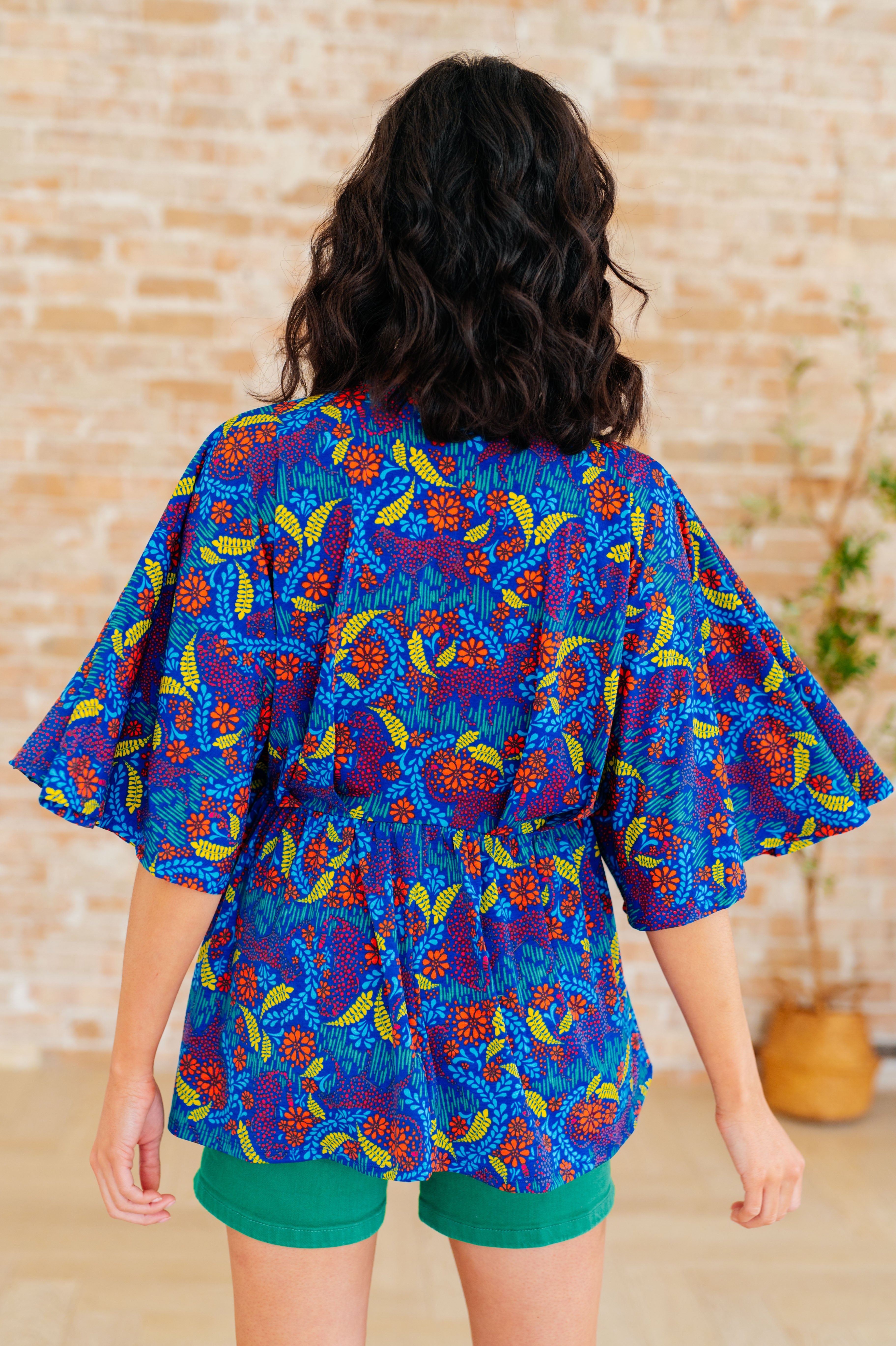 Dreamer Peplum Top - Royal & Red Abstract Print Women's Blouse for Casual Wear, Office & Party Outfits