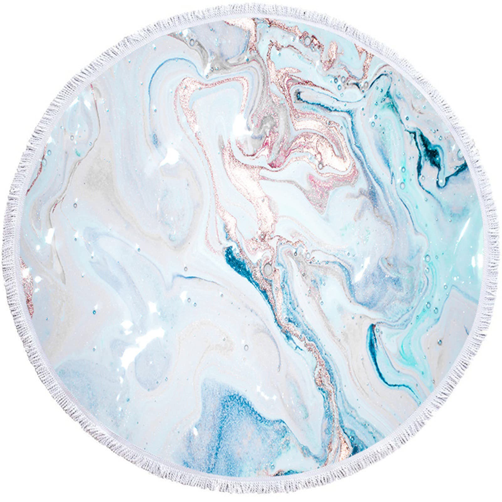 Microfiber Marbling Print Round Beach Towel with Tassels - Lightweight, Quick-Dry Outdoor Summer Towel Mat for Beach, Pool, Picnic, and Yoga
