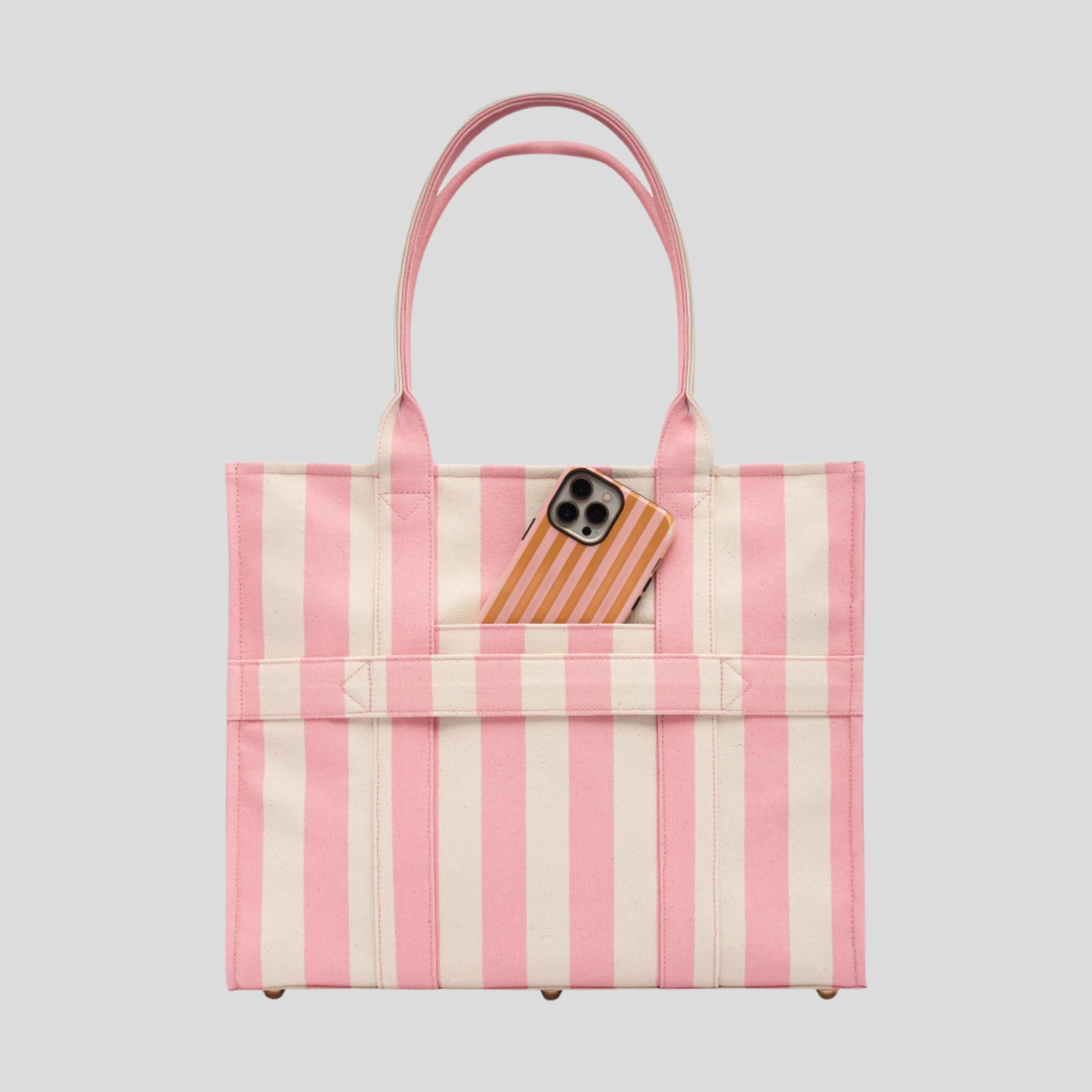 Large Bon Vivant Structured Tote Bag in Blush Stripe - Stylish Work Bag, Travel Tote & Everyday Carryall for Women