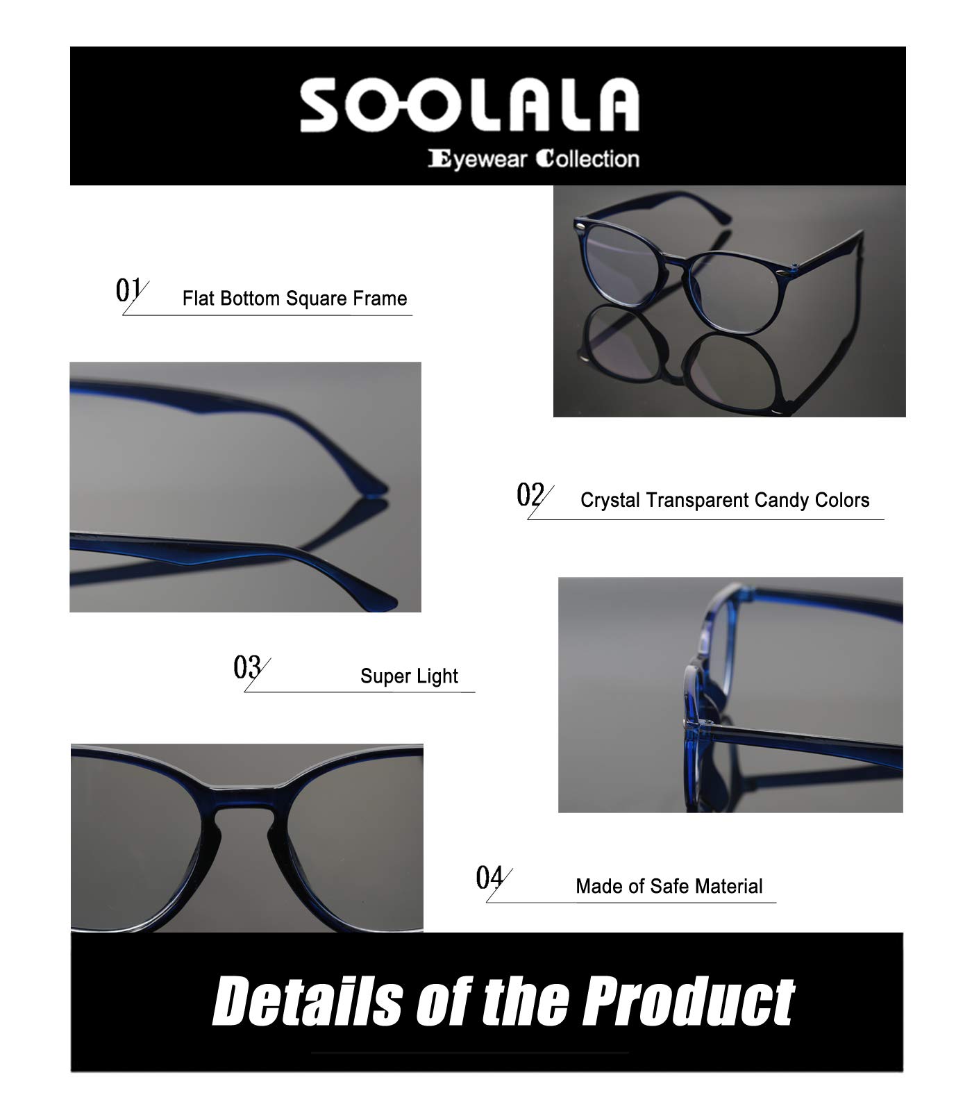 SOOLALA Women's Blue Light Blocking Glasses for Computer & Reading - Anti Eye Strain, Clear Lens, Lightweight & Comfortable - Perfect for Office, Gaming & Digital Screen Use