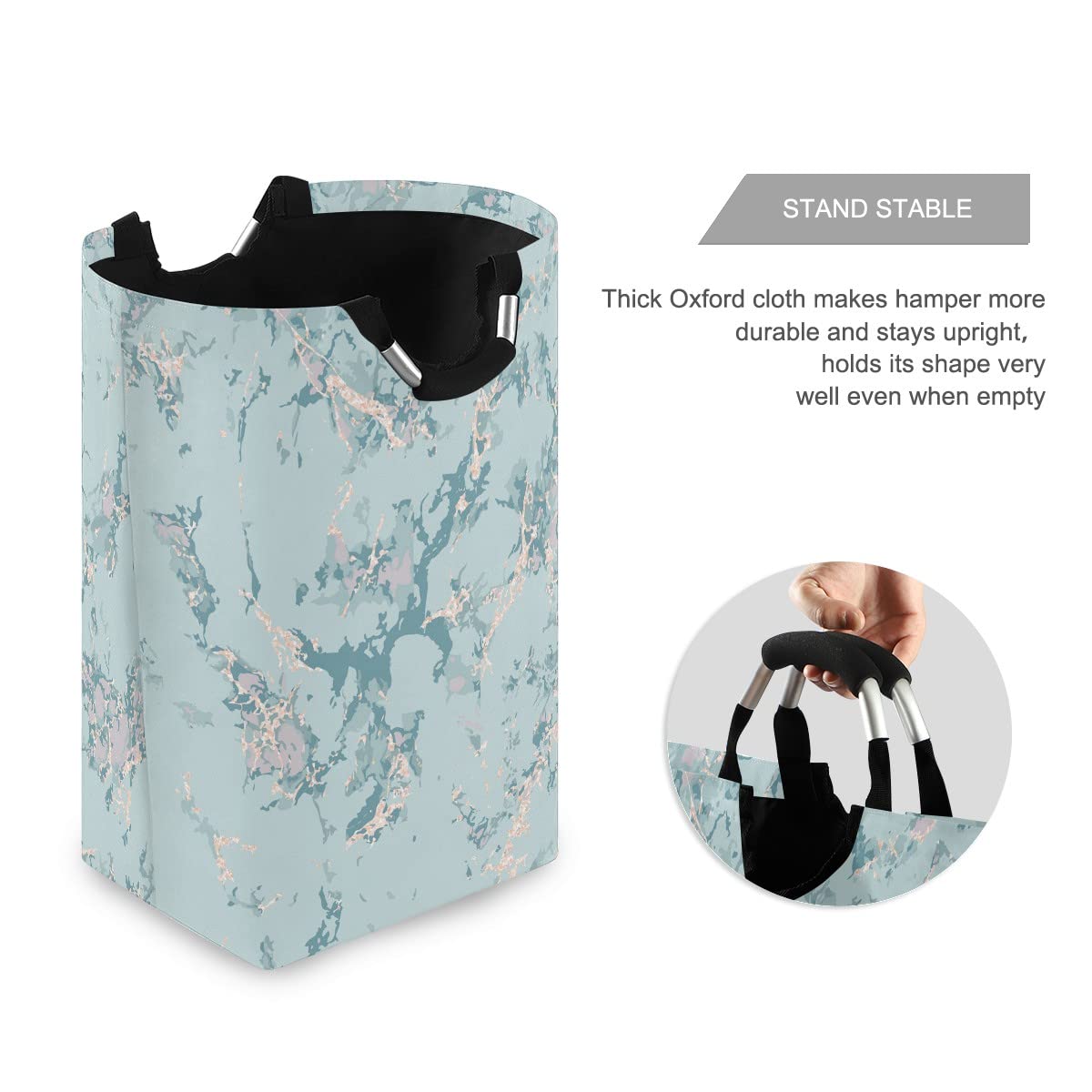 Blue Marble Laundry Bag with Handles - Foldable Collapsible Laundry Basket Hamper for Laundry Room & Bathroom Organization | Perfect for College Dorms, Travel & Home Storage