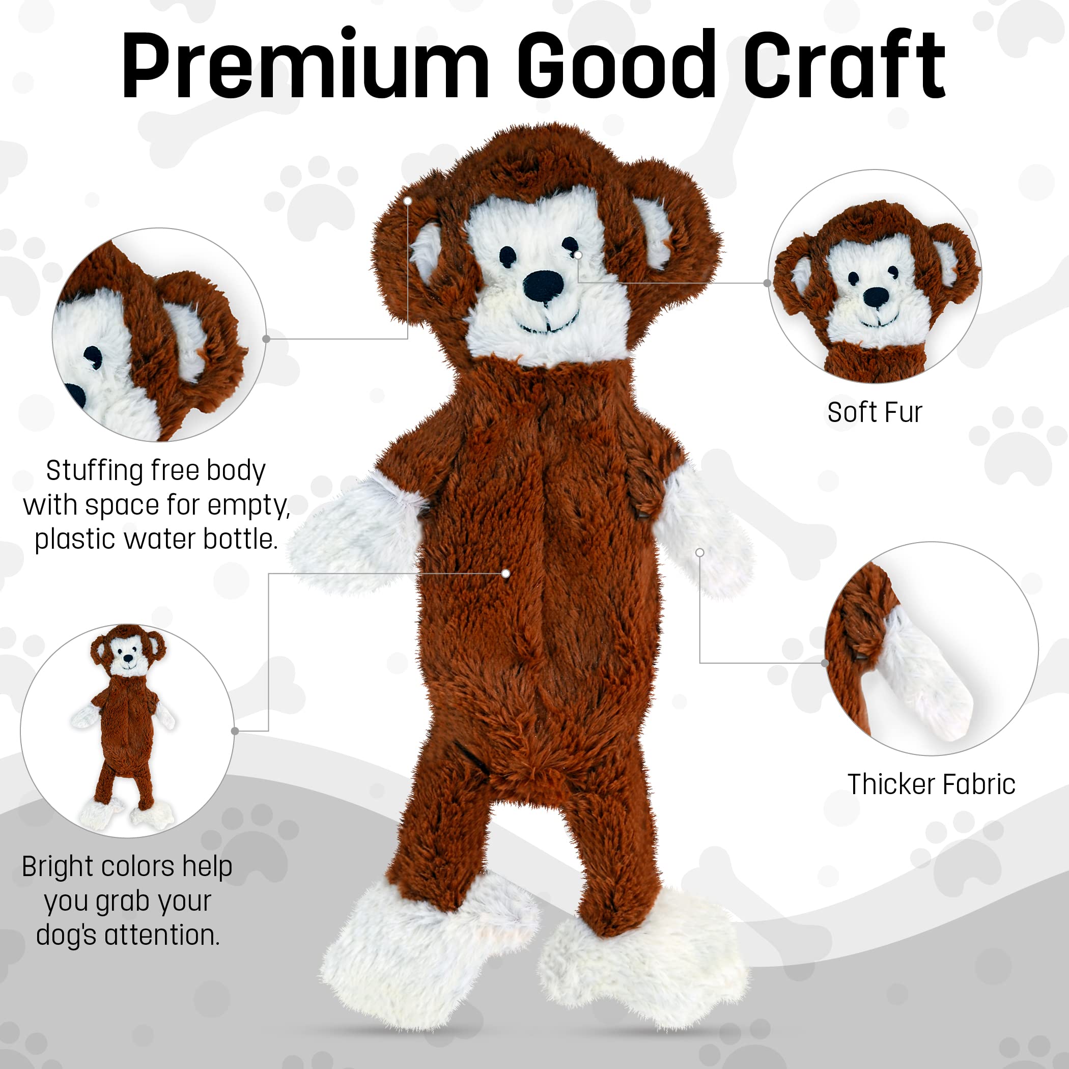 FGA No-Stuffing No-Squeak Monkey Plush Dog Toy - 21 Inch Soft Chew Toy for Small & Medium Dogs | Durable & Funny Pet Entertainment for Playtime & Cuddling