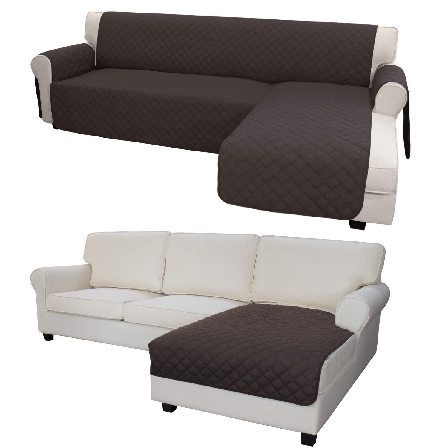 L-Shaped Reversible Sofa Cover & Mat Set - Stretchable, Non-Slip Furniture Protector for Sectional Couches - Perfect for Living Room, Family Room, and Pet-Friendly Homes