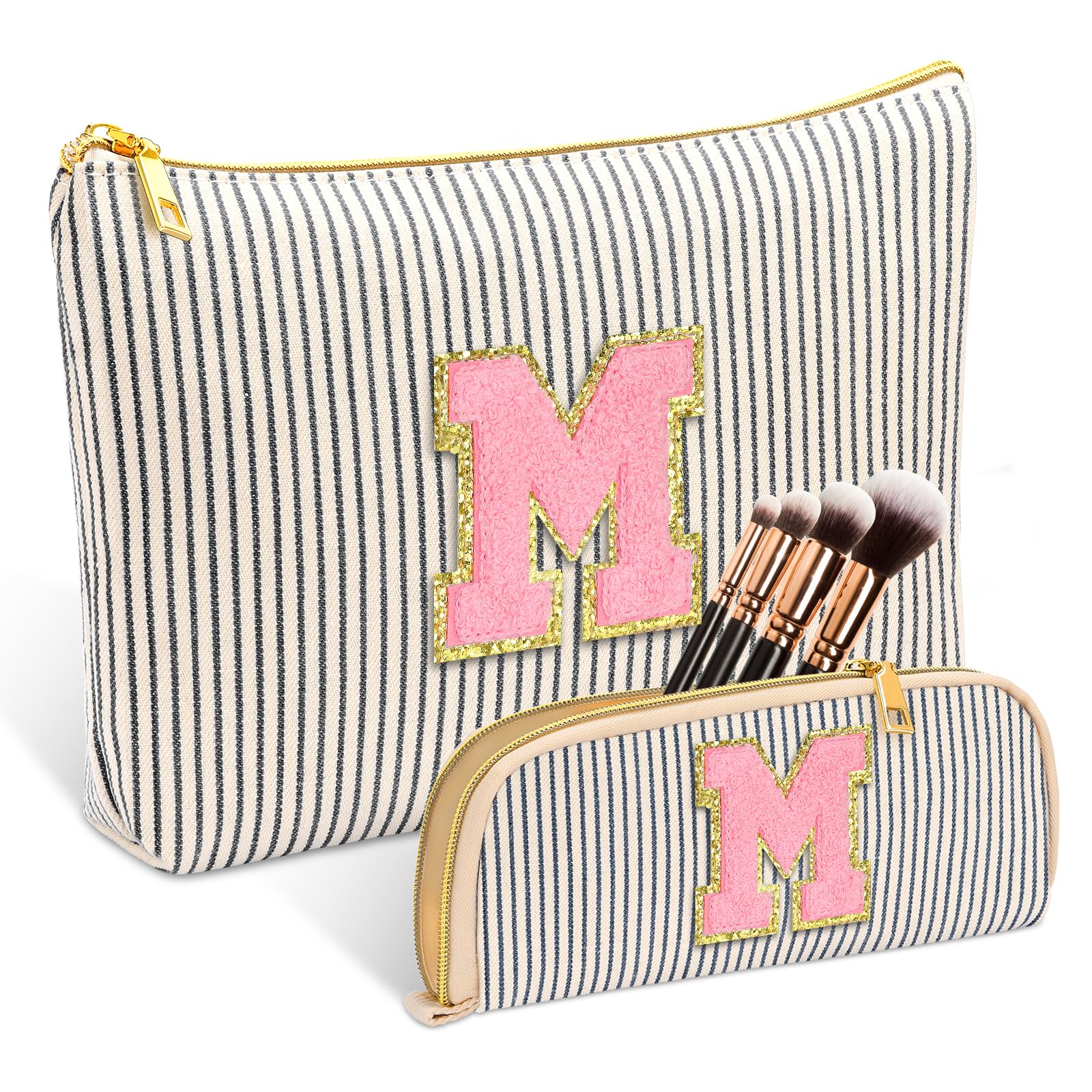 Personalized Initial Cute Pink Cosmetic Bag for Women & Girls 10-14 | Makeup Pouch Organizer | Travel Toiletry Bag | Perfect Gift for Mom, Girlfriend, Wife, Teacher | Graduation & Birthday Gift Idea | Use for Daily Makeup Storage, Travel Essentials, School Supplies & Gift Giving | Black M