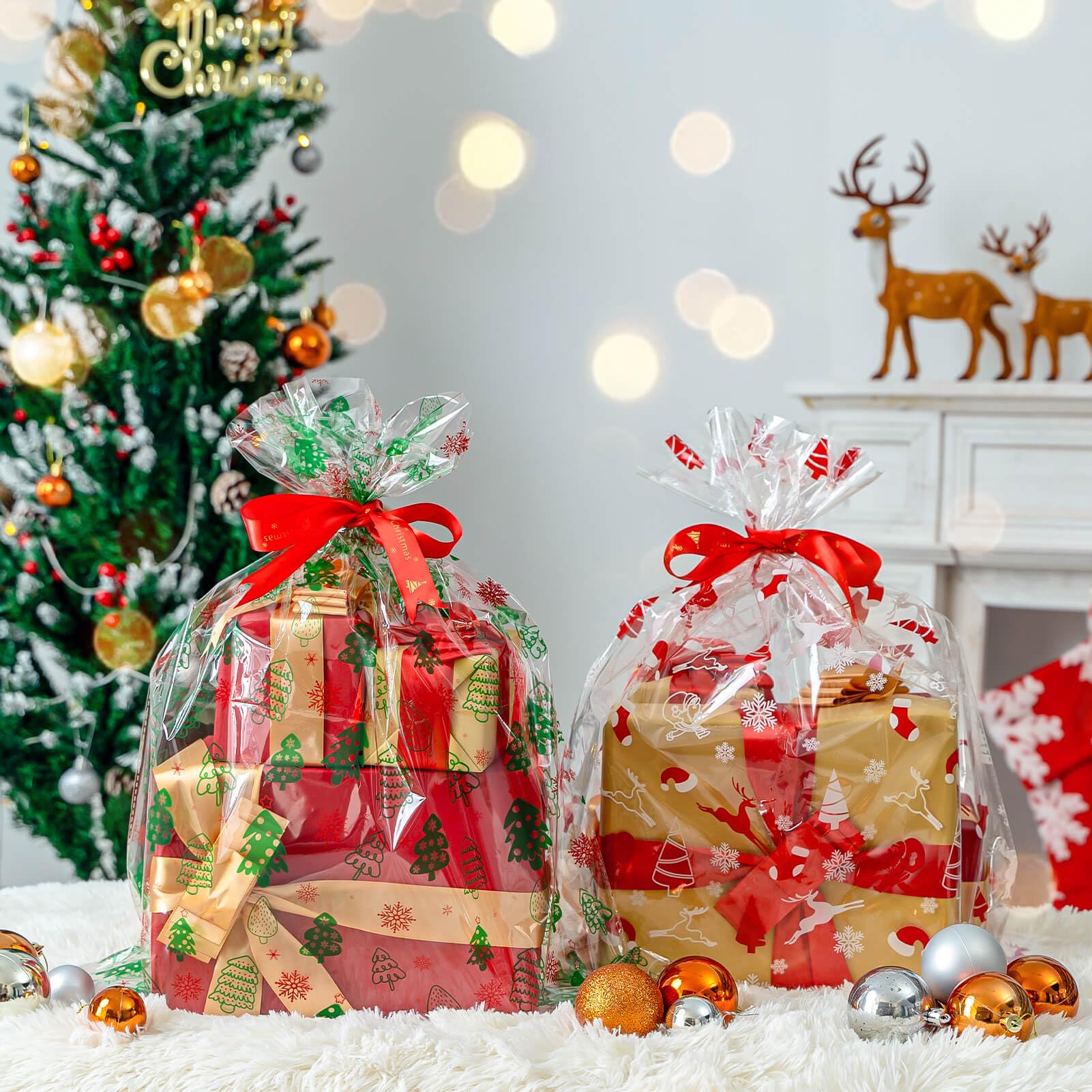 **CubesLand Christmas Cellophane Gift Wrap Basket Bags - 17.71