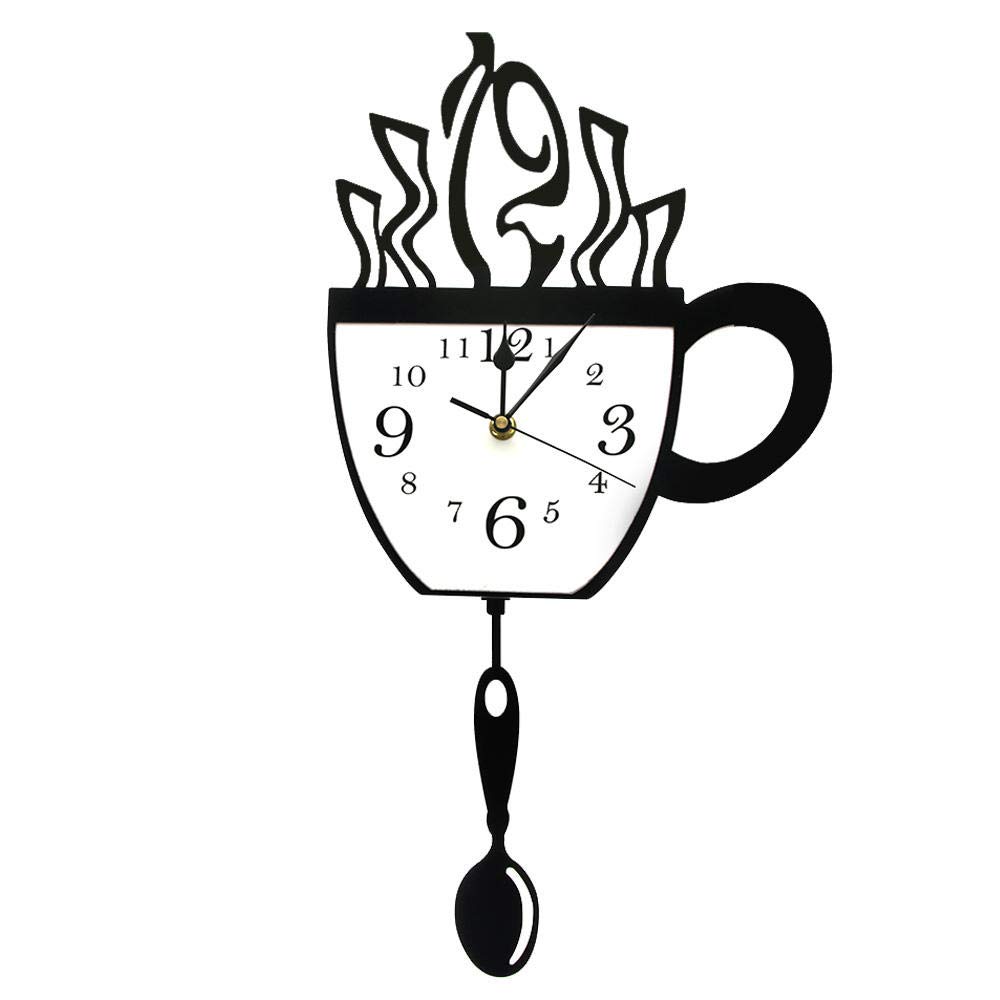 Modern Coffee Cup Wall Clock with Spoon Pendulum - Perfect Gift for Coffee Lovers & Kitchen Decor