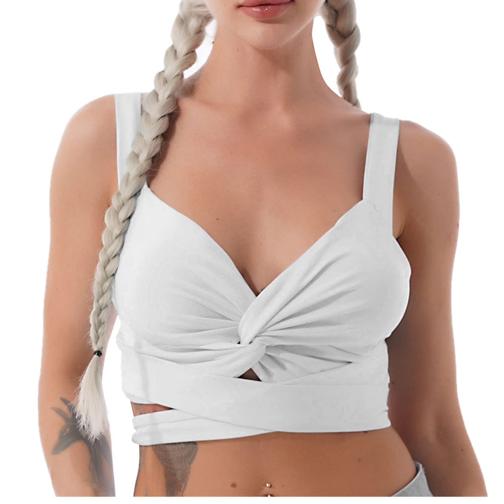 Women's Slim Fit Ruched Crisscross Deep V Neck Sleeveless Crop Top - Sexy Bandage Vest for Clubbing, Date Night & Summer Outfits