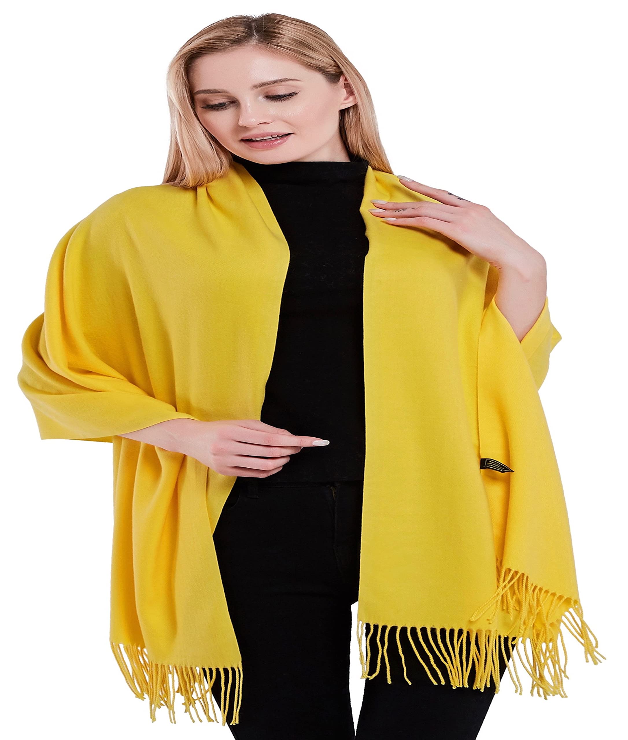 Stylish CJ Apparel Thick Cotton Blend Shawl with Tassels - Solid Color Scarf Wrap, Pashmina Stole for Women | Perfect for Winter, Fall Fashion, Office & Evening Outfits