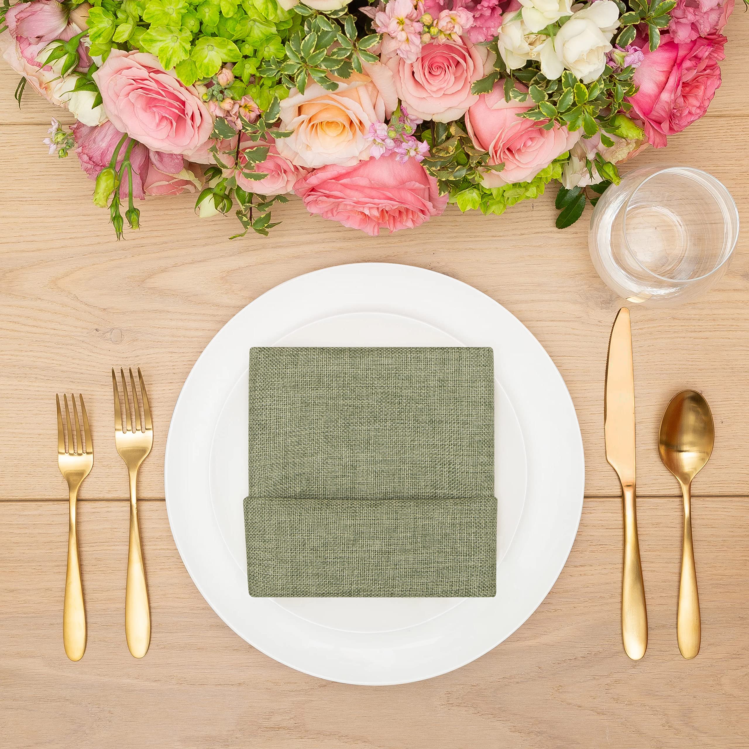 12 Pack Sage Green Faux Burlap Napkins - Eco-Friendly Decorative Table Linens for Rustic Weddings, Farmhouse Dining & Holiday Decor