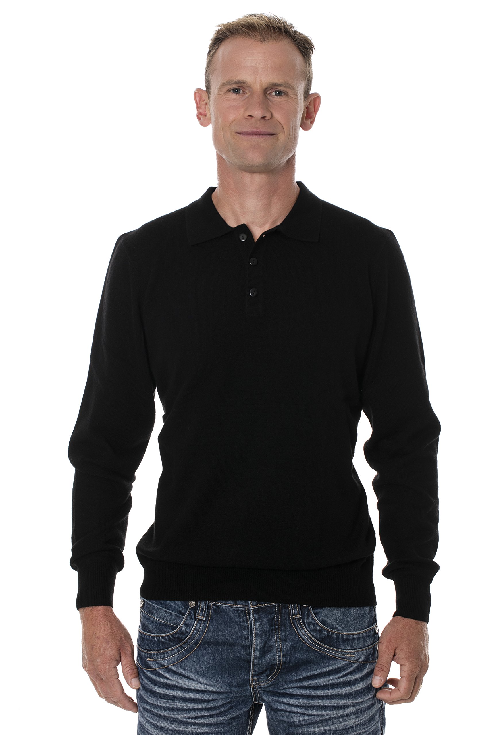 Premium UGHOLIN Men's 100% Yak Wool Long Sleeve Knit Polo Sweater - Soft & Warm Winter Pullover for Outdoor Activities & Casual Wear