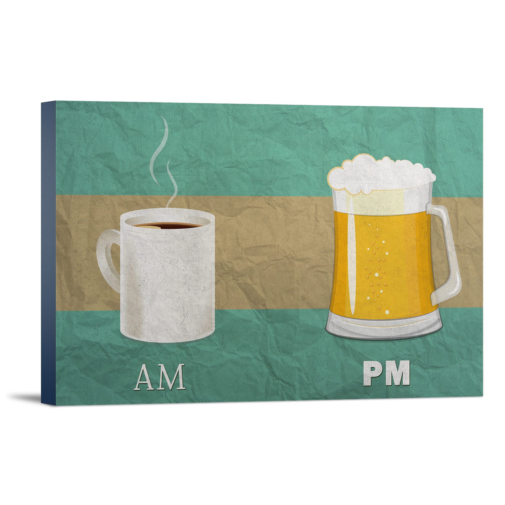 Lantern Press 'Coffee in the AM, Beer in the PM' Wall Art - 16x24 Wrapped Canvas Print for Home & Office Decor - Perfect for Living Room, Bedroom or Bar Area