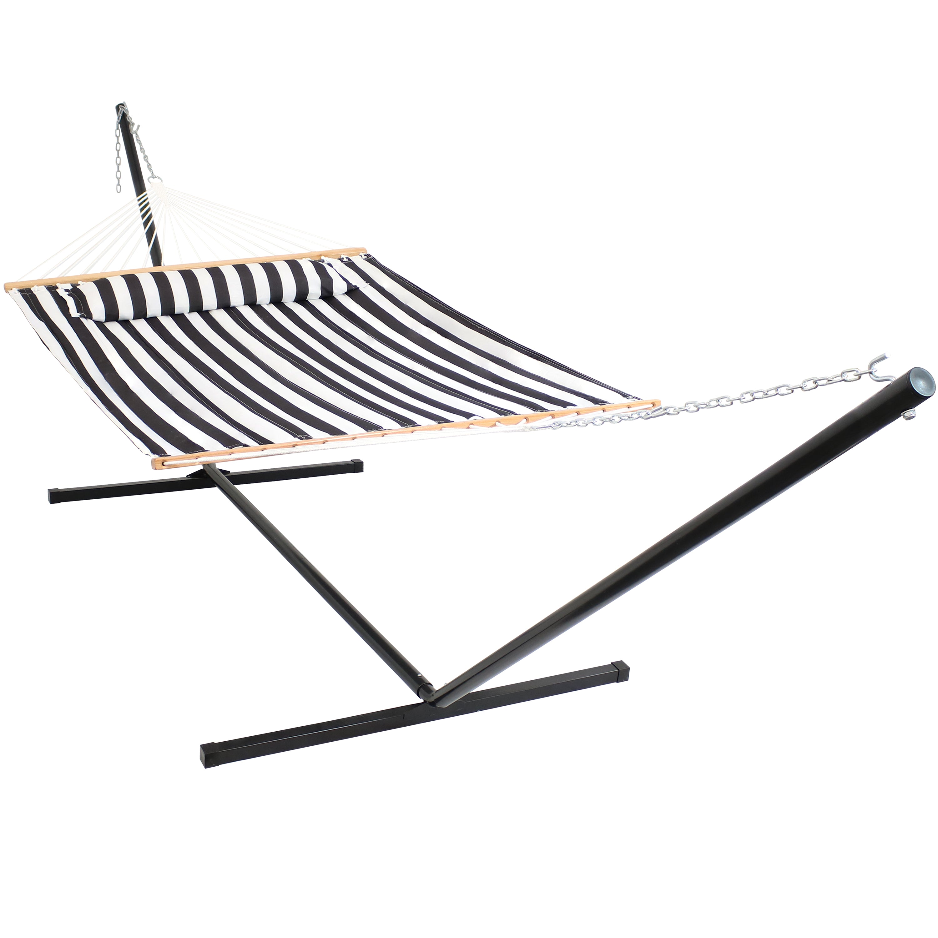 Sunnydaze 2-Person Freestanding Quilted Fabric Hammock with Stand - Portable Outdoor Hanging Bed for Backyard, Patio, Beach & Camping