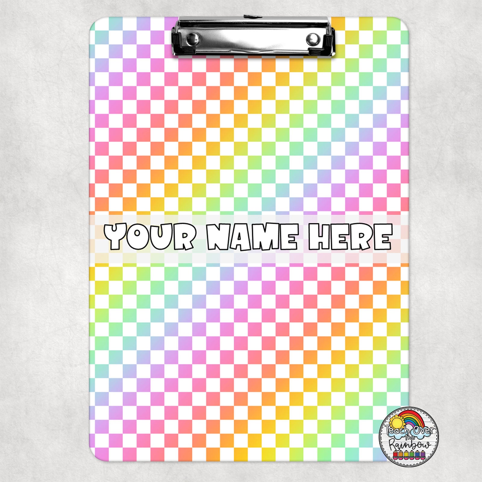 Colorful Rainbow Checkered Clipboard - A4 Size, Durable Plastic with Low-Tack Clip - Perfect for School, Office, and Art Projects