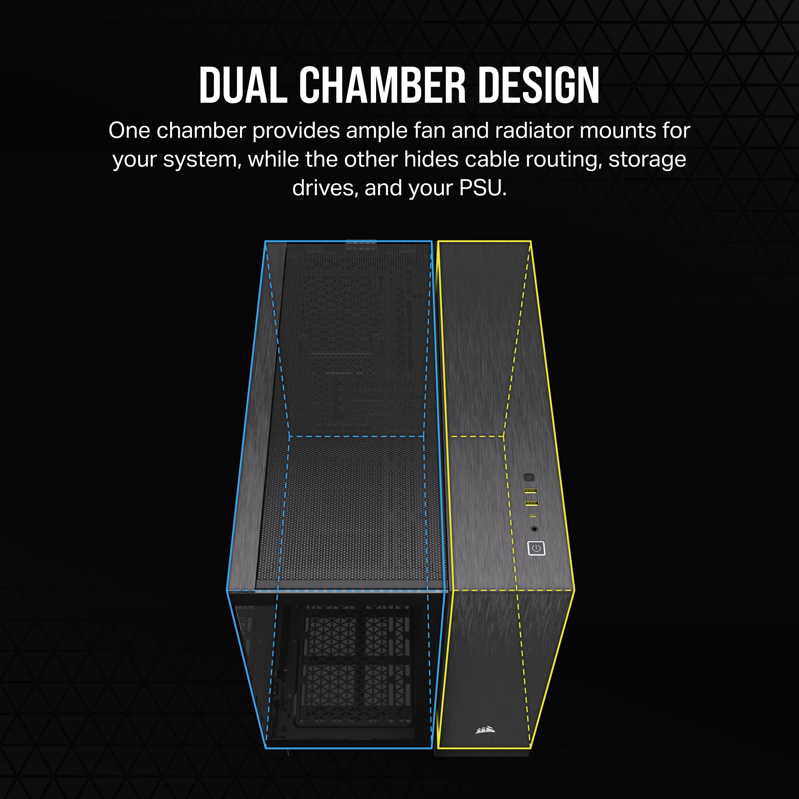 CORSAIR 2500X mATX PC Case - Dual Chamber Design, Panoramic Tempered Glass, Reverse Motherboard Compatibility - Black/Obsidian Aluminum (No Fans Included) - Perfect for Compact Gaming Rigs & Home Office Setups