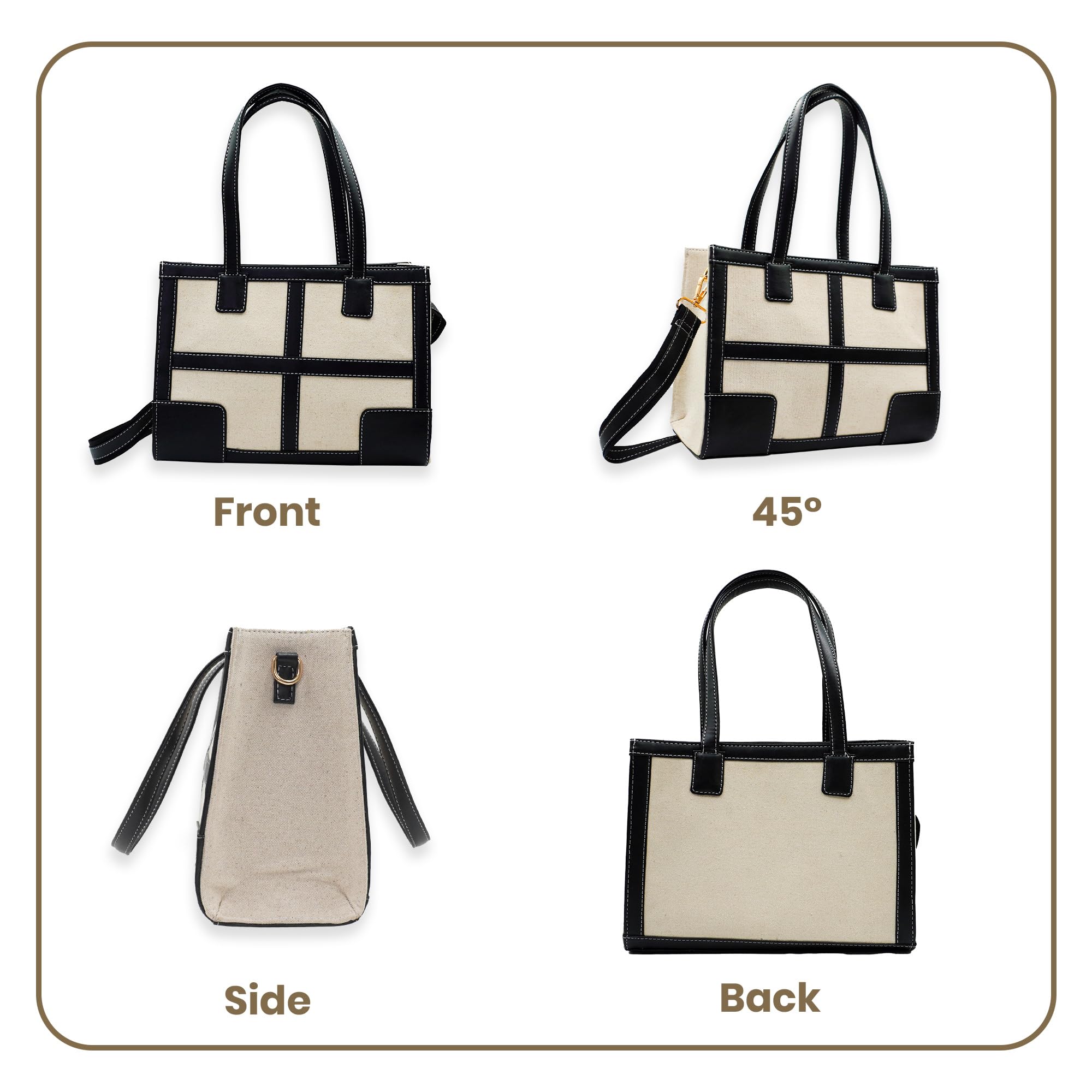 Stylish 12 Inch Canvas Tote Bag with Front Pocket - Women's Work Shoulder Bag for Office, College & Travel | Durable Casual Handbag & Small Briefcase | Perfect for Business, Commuting & Campus Life (0059)