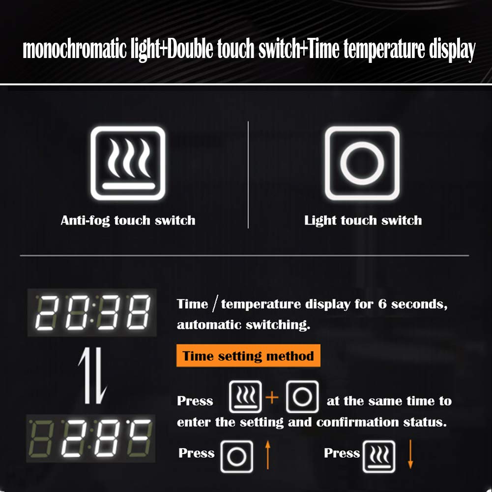 LED Illuminated Bathroom Mirror with Sensor Switch, Demister & Digital Clock - Square Wall-Mounted Vanity Mirror with White/Warm Dual Light for Makeup & Shaving - Perfect for Modern Bathrooms, Bedrooms and Dressing Rooms
