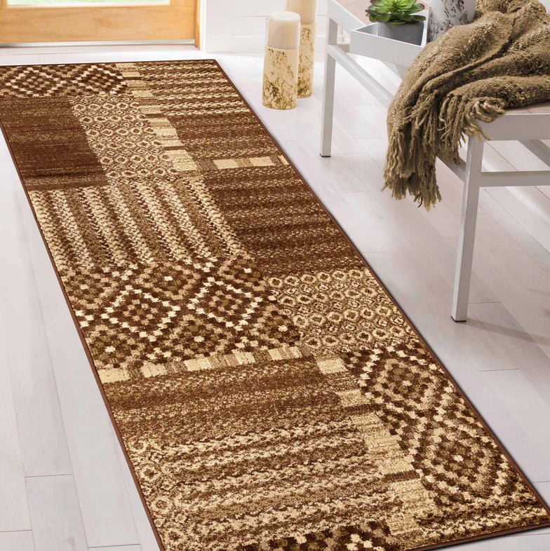 Modern Block Patchwork Indoor Area Rug or Runner Rug - Soft Non-Slip Floor Mat for Living Room, Bedroom, Nursery - Boho Chic Home Decor Accent
