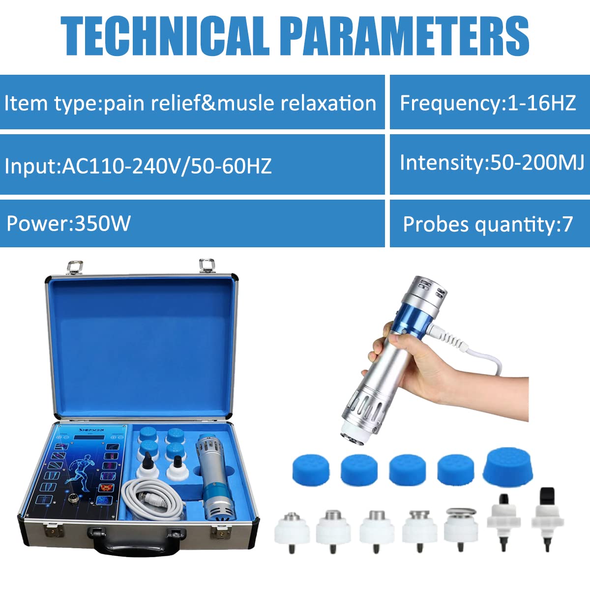 Shockwave Therapy Machine for Pain Relief - Electromagnetic Extracorporeal Shockwave Massager with 7 Interchangeable Heads & Touch Screen - Muscle Relaxation, Joint Pain Treatment, Sports Injury Recovery - Perfect for Home Use, Physical Therapy, and Athlete Recovery