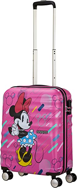 American Tourister Disney Wavebreaker Carry On Spinner Luggage - Minnie Future Pop Collection | Lightweight Hardshell Suitcase for Travel, Business Trips & Family Vacations