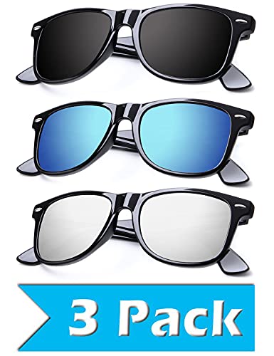 B04-(3 Pack) Glossy Black Frame Black / Blue / Silver Lens